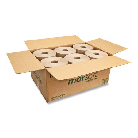 Morcon Paper Hardwound Paper Towels, 1 Ply, Continuous Roll Sheets, 800 ft, Kraft, 6 PK R106